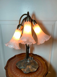 #2 Tiffany Style 3 Bi-Light Frosted White & Pink Lily Pad Lamp