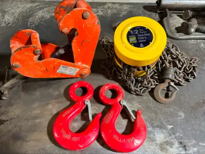 1/2 ton chain hoist , 2 ton beam clamp and 2 x 4 1/2 ton hooks, View more