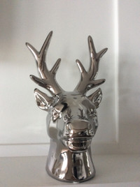 New,  Decorative Silver Ceramic Stag Head