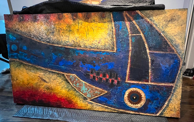 Blue Hammerfish – Abstract Mixed Media Painting (Signed MANKIR) in Arts & Collectibles in Ottawa