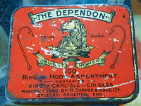 Rare Antique Fishing Hooks Tin Box with Hooks. The Dependon