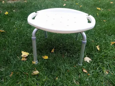 If the ad is up, still available. Shower / Bath Stool adjustable in good condition. It has Height Ad...