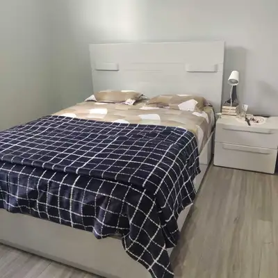 Queen Bed w/ Mattress & Side Table, View more