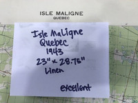 * Isle Maligne QC and area, linen bound  map, 1943, vintage