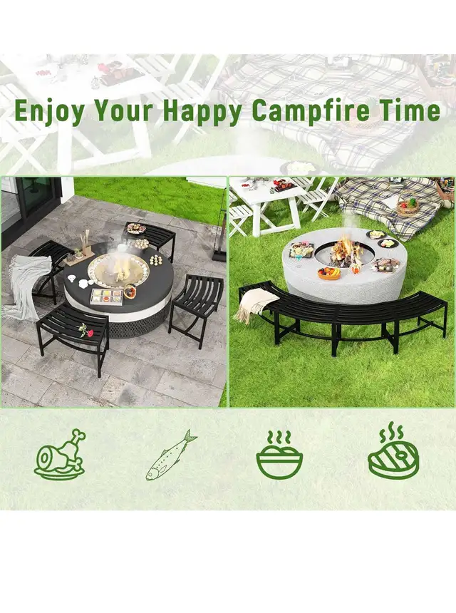Metal Curved Fire Pit Bench Set of 4, Outdoor Fire Pit Seating,  in Patio & Garden Furniture in Hamilton - Image 7