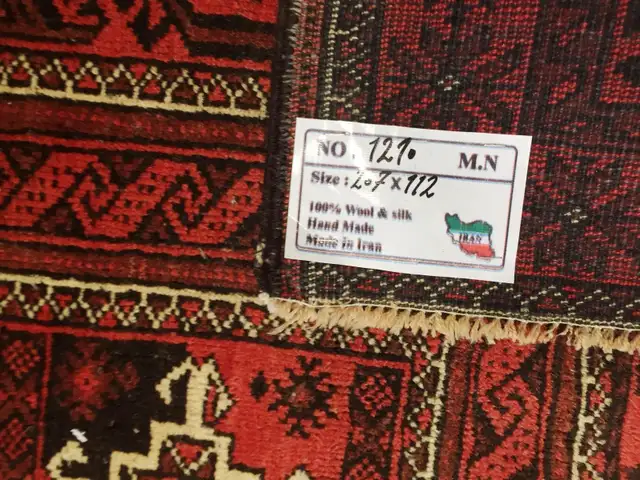 Handmade Wool Baluch Persian Rug,6.7 x 3.6 ft,Red,Black in Rugs, Carpets & Runners in Markham / York Region - Image 5