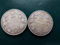 1912 and 1913 Canadian Half Dollars.