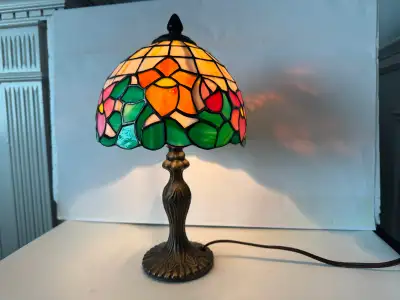 Vintage Tiffany-style Stained Glass Table Lamp 15", View more