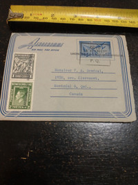 Aerogram mailed 1956 from rural Newfoundland to Montreal