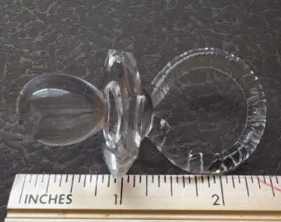 New, vintage glass baby themed keepsake ornaments for sale. Baby pacifier and a mini carrousel. Fron...