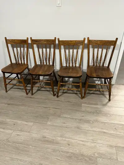 4 Solid Oak Chairs, View more