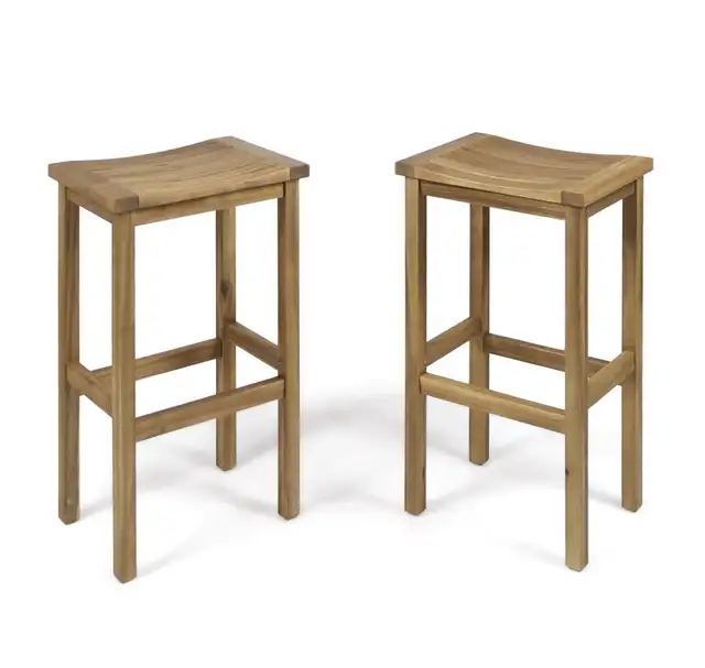 NEW – Set of 2 Acacia Wood Saddle Barstools – 30”  in Other in Oshawa / Durham Region - Image 2