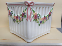 Vintage Fine Pottery Container with Floral Garland & Ribbon Trim