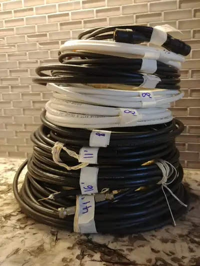 Coaxial Cable. Various lengths. $2 each: 5 ft CATV, 6 ft CATVR, 8 ft CATV, 8 ft RG59, 8 ft CATVR $5...