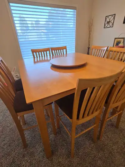 Counter Height Square Table with 8 chairs and buffet, View more