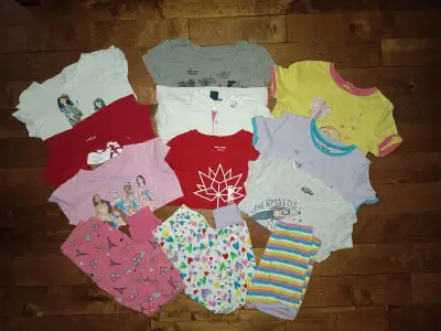 7 girl tops + 2 sets PJ, totally 12 pieces, size 5T. The RALPH LAURENT and 1 JOE FRESH are brand new...