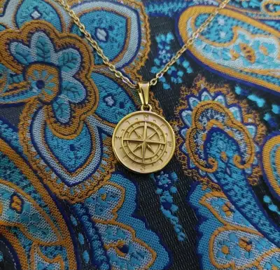 Gold Compass Necklace Pendant and Chain , View more