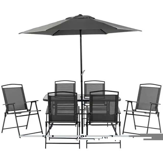 8 Piece Patio Dining Set for 6 with Umbrella, Outdoor Table and  in Patio & Garden Furniture in Markham / York Region - Image 3