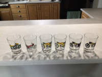 Vtg 70s motorcycle drink glasses Harley Honda Malaguti Triumph