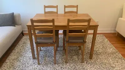Ikea Solid Wood Dining Table with Four Chairs/ *Free Delivery, View more