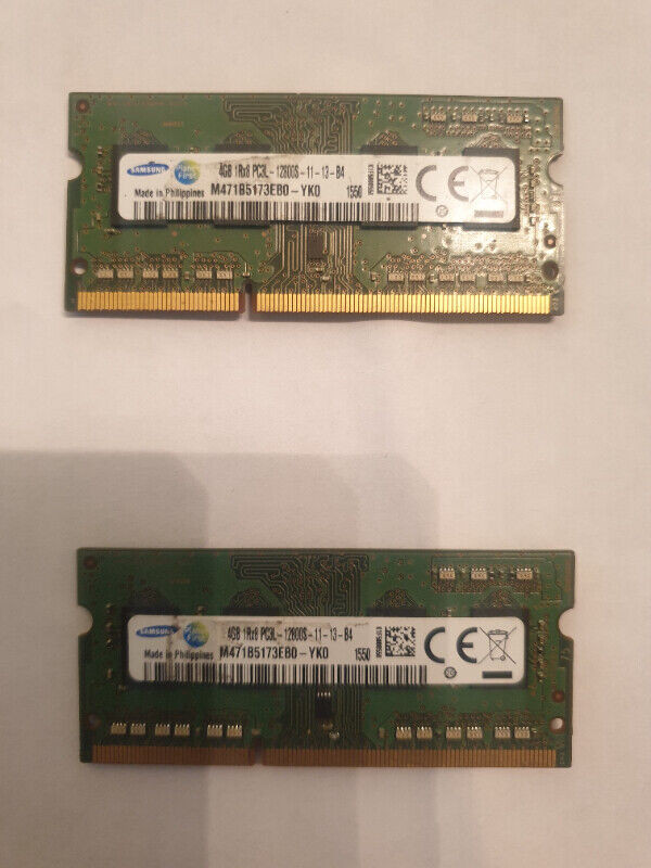 MT Labtop Ram DDR3 PC3 12800s 4gb x 2 also available Samsung 4gb in Other in Oshawa / Durham Region - Image 2