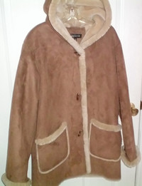 Jones New York Womens Faux Suede Hooded Winter Coat Medium