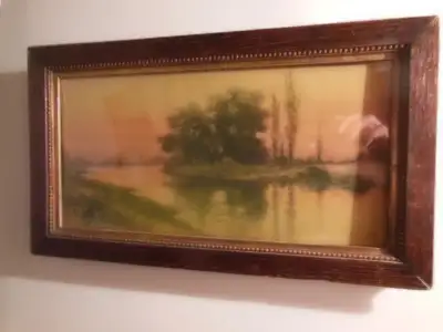 Colored photo with wood frame and gold trim from the 50's. 12 5/8" wide x 7 3/8" high.