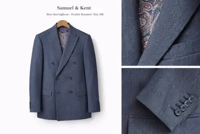 Hawkins & Kent Blue Herringbone Double Breasted Jacket - 38R, View more
