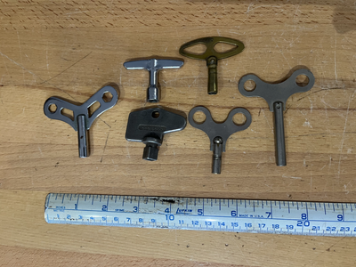 Antique & Vintage clock wind-up keys, $10. each. For sale at LeToolman's Antiques in Verner. We are...
