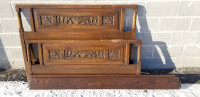 Vintage carved oak double bedframe 4 part head foot board rails