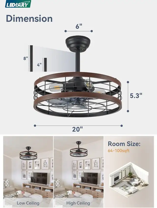 LEDIARY 20" Fandelier Ceiling Fan – Bladeless, LED Light, Remote in Indoor Lighting & Fans in Mississauga / Peel Region - Image 9