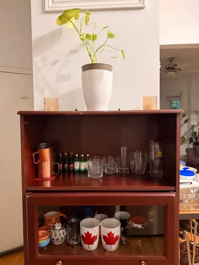 Elegant Antique Dark Wood Bar Cabinet / Display Shelf, View more