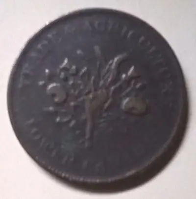 (1835) BANK TOKEN MONTREAL TRADE & AGRICULTURE UN SOUS SHORT STEM COPPER TOKEN