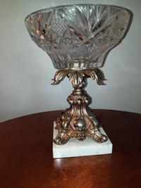 Large Round Crystal Compote with Marble Base