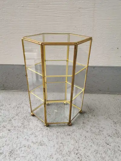 Vintage Brass & Glass 3-Tier Tabletop Curio Display Cabinet, View more