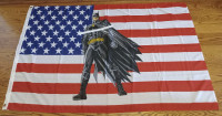 BATMAN WITH AMERICAN FLAG AS BACKGROUND  34 1/2 X 53 1/2 INCHES.