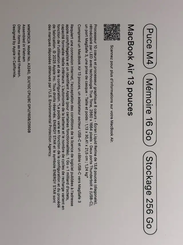 unopened MacBook Air 13in M4 16G/256G clavier quebec in Laptops in Ottawa - Image 4