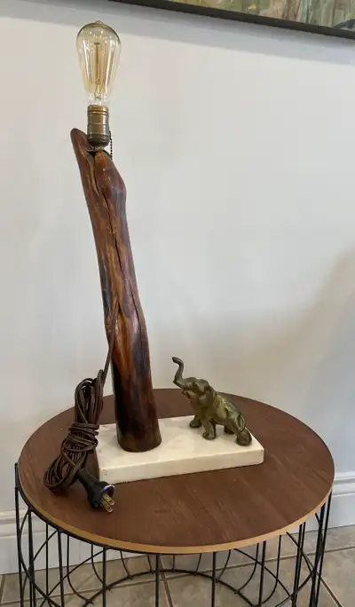 Vintage RARE Lamp OOAK. Wood, Marble, Brass Elephant. Working. Statement Piece! Amazing DEAL! Price...