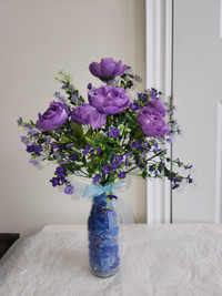 18 inch tall purple roses Mini silk flower with glass vase $6