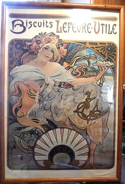 'Biscuits Lefevre Utile' art nouveau large poster oak frame, View more