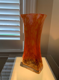 LARGE ORANGE MIX ART GLASS VASE