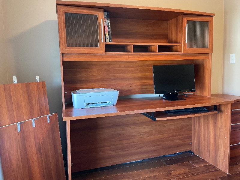 L Shaped Desk Set w Hutch, Bookcase & 2 Filing Desks