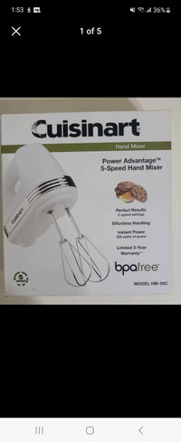 New Cuisinart HM-50C Power Advantage 5 Speed Hand Mixer, White