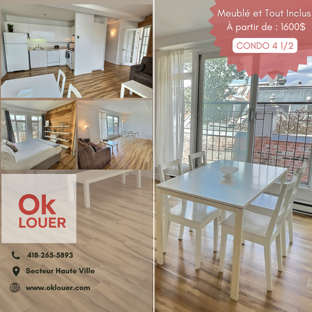 CONDO LIBRE MEUBLÉ-TOUT INCLUS 3 1/2, Montcalm St Jean Baptiste.