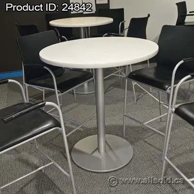 White Round Office Meeting Bistro Table w/ Grey Center Post Base, View more