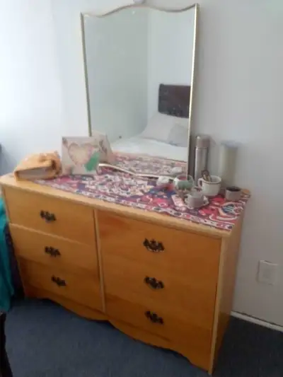 Wooden dresser with mirror, View more