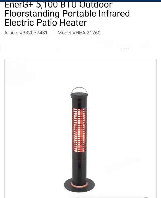 NEW INFRARED ELECTRIC PATIO HEATER W/ CARBON FIBRE 