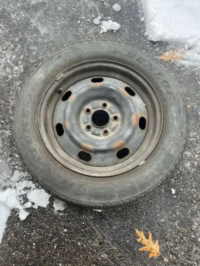 4 steel rims with tires. The tires are not snow winter ones. But you can just use your own tires on...
