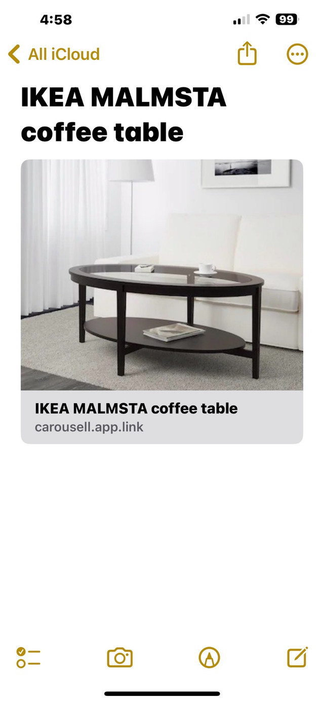 Malmstra Coffee Table in Coffee Tables in Strathcona County - Image 2