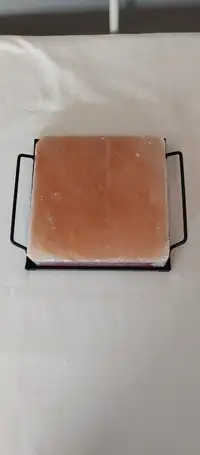 Pink Himalayan Salt Block with metal tray.